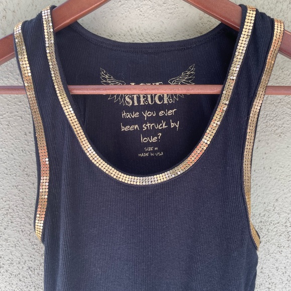 Love Struck | Vintage Y2K 2000s | Gold Trim | Black Tank Top | Size M - Picture 3 of 10